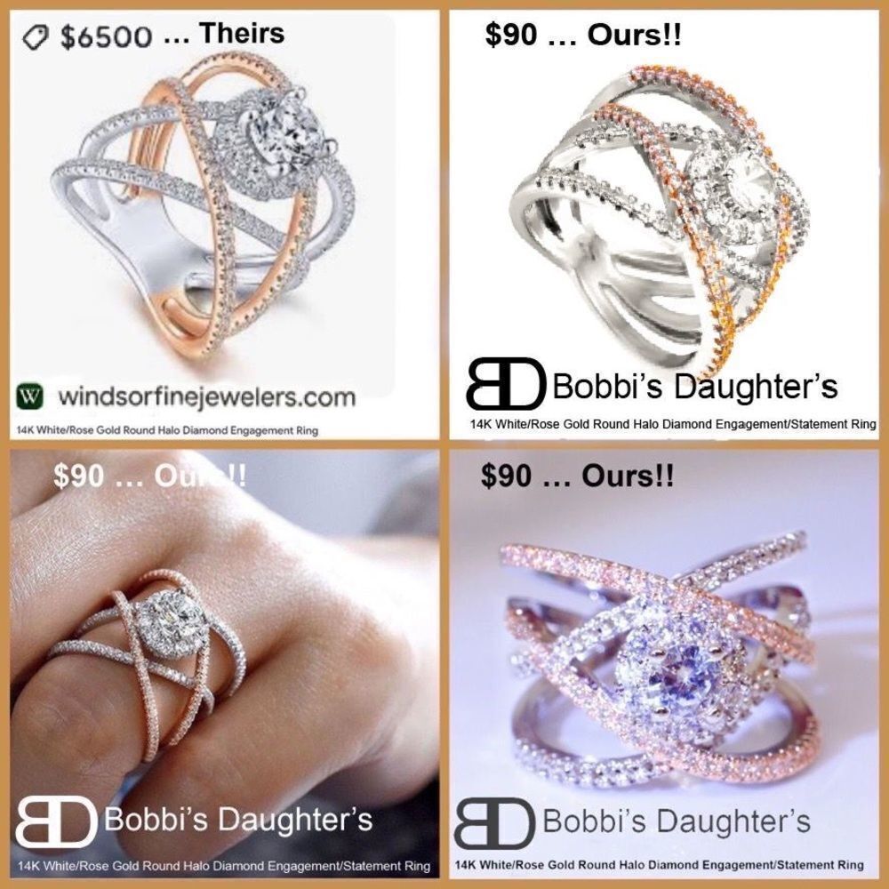 ❤️018❤️ 14K White Gold/Rose Gold Round‎ Halo Diamond Engagement/Statement Ring